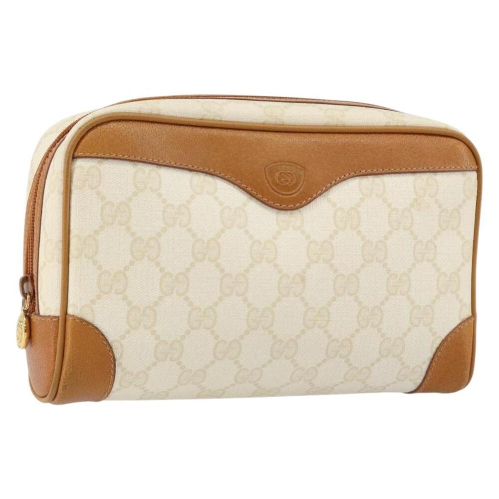 GUCCI GG Canvas Clutch Bag White Gold Auth 145972 - Picture 1 of 16